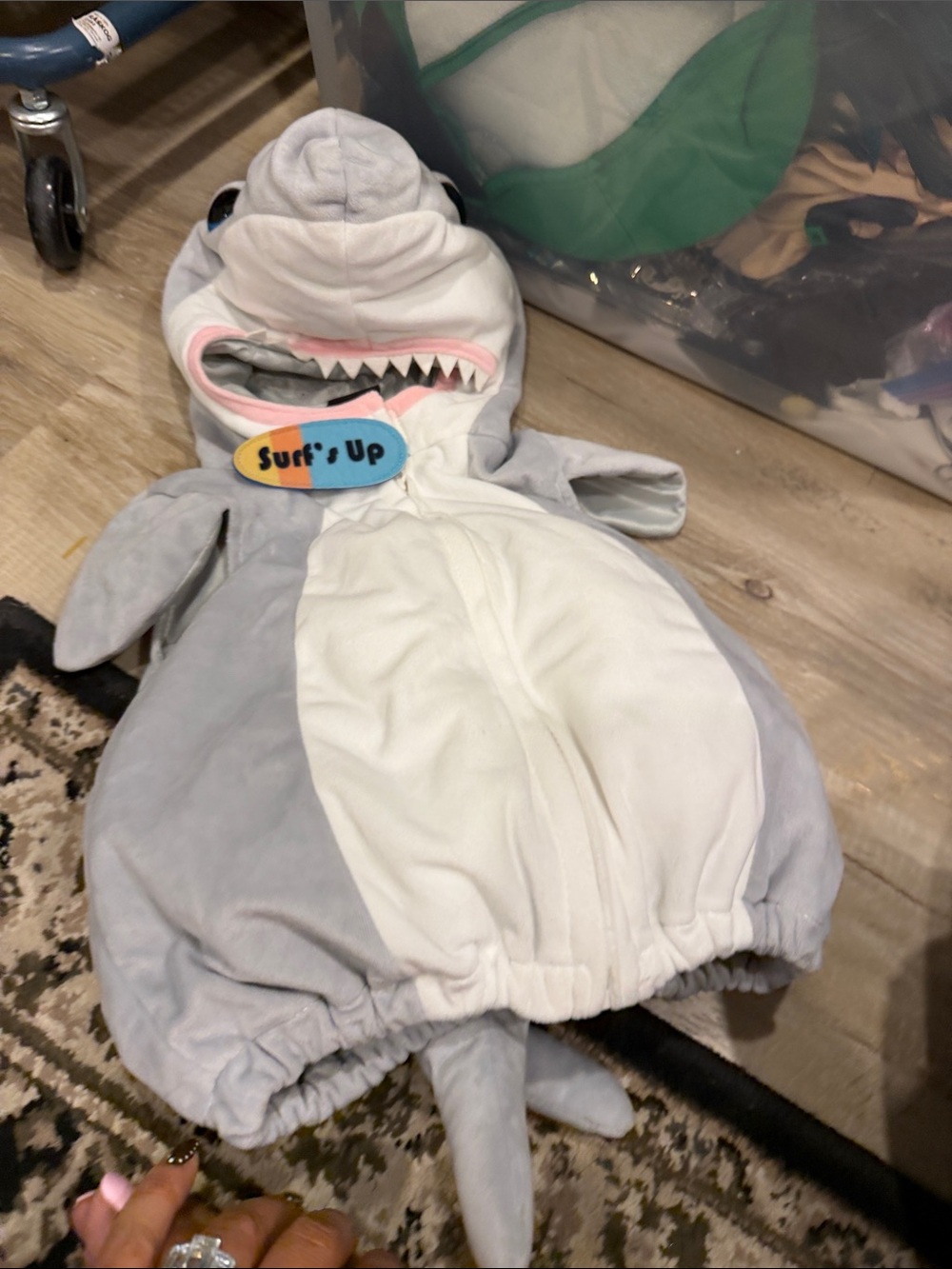 Kids Shark Costume Romper with 'Surf's Up' Patch - Gray & White